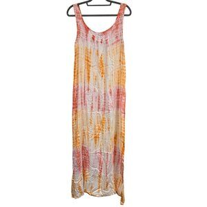 Raviya Tie-Dye Sleeveless Maxi Dress M Rayon Orange White Boho Style Beachy Vaca